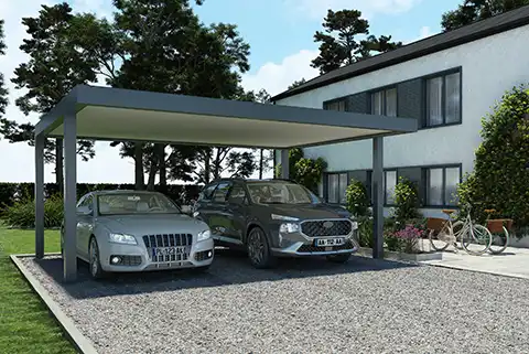 Carport autoportant aluminium Trevor Kostum poteaux déportés