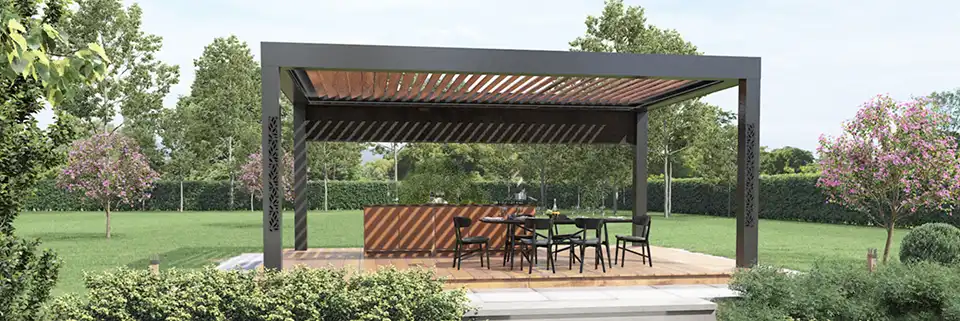 Pergola avec lames bioclimatiques en aluminium Poppy Kostum
