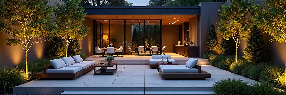 salon de jardin minimaliste avec canapé et table