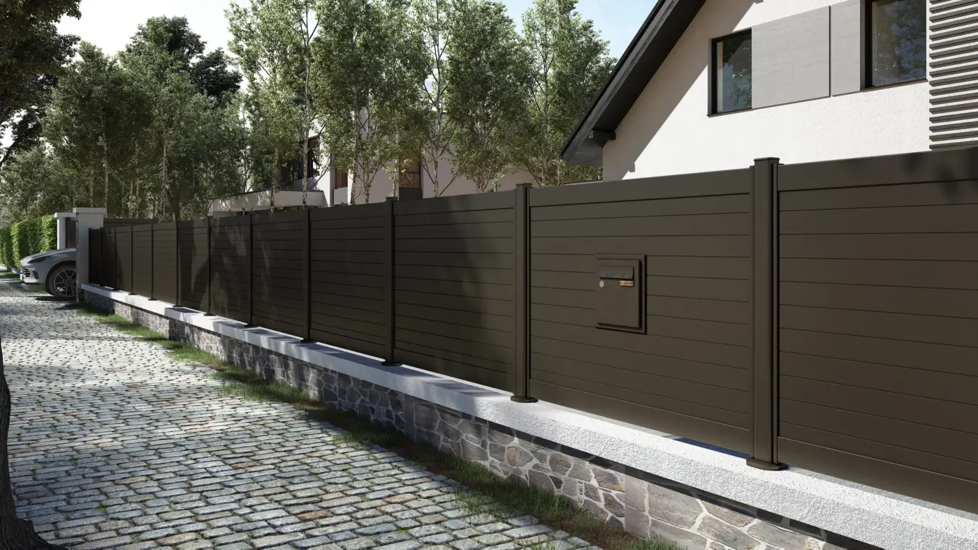 Clôture pleine aluminium Stel Kostum 8019 boîte aux lettres