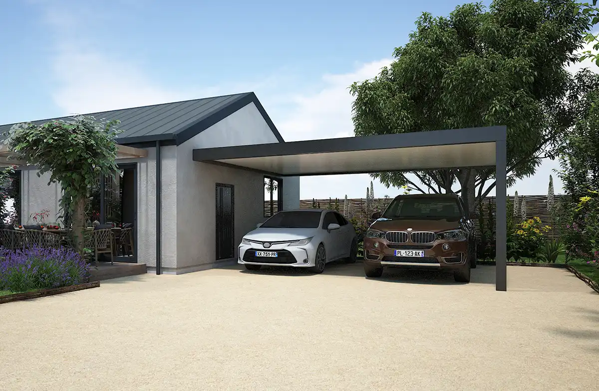 Attached aluminium Trevor carport 2 cars