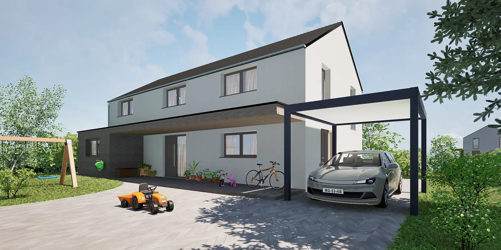 Attached aluminum carport Ivor - vehicle protection
