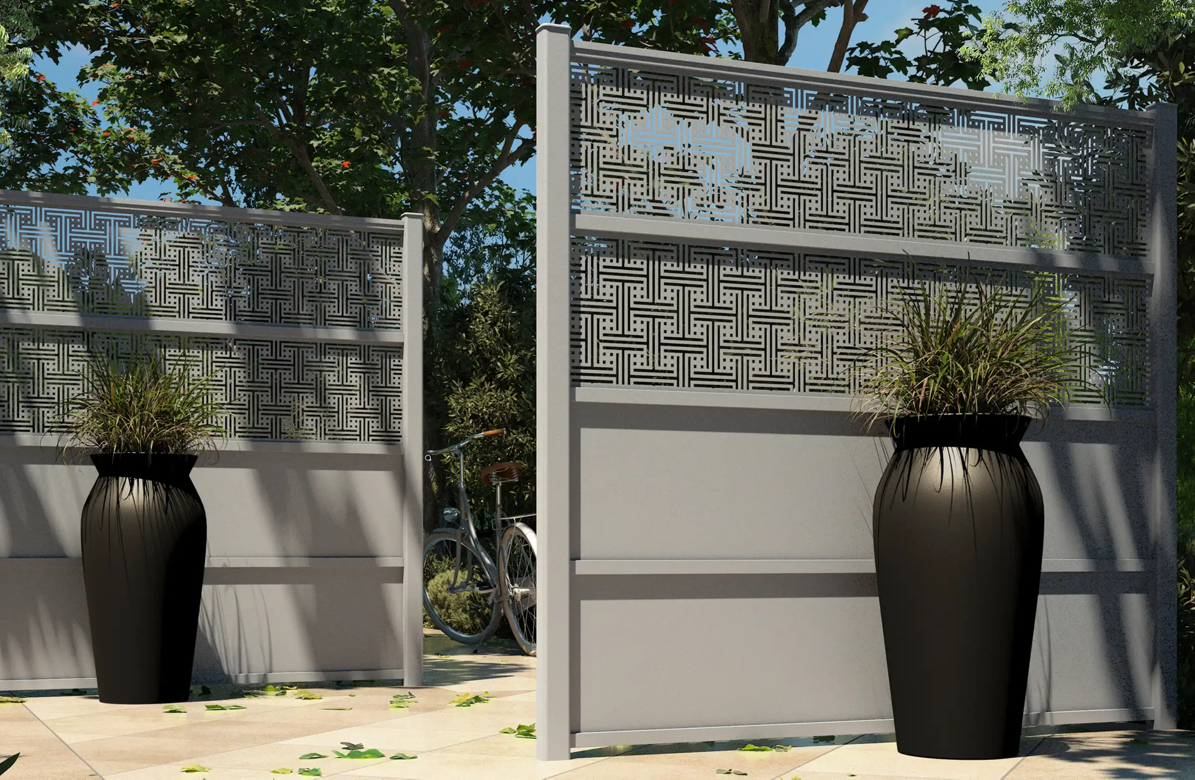 Matt black aluminium privacy screen wall installation